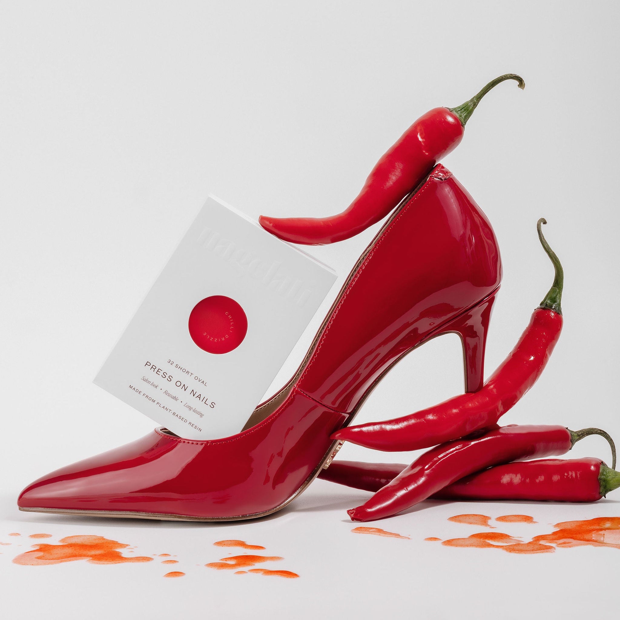 classic red manicure, press ons with sass
red shoes, red chilli 